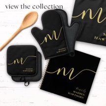 Modern Monogram   Black Gold Script Calligraphy