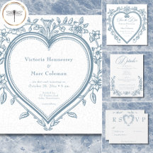 Vintage Elegant Chinoiserie Blue Heart Wedding