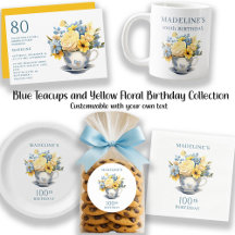 TEACUP WITH YELLOW AND BLUE FLOWERS BIRTHDAY