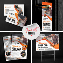 Orange Car Washing Waxing Auto Detailing Service