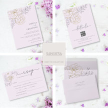 Elegant Lilac Gold Line Floral Wedding