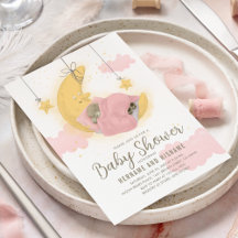 Girl Teddy Bear Moon Stars Bearly Wait Baby Shower