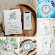 Elephant Blue Baby Boy Shower Collection
