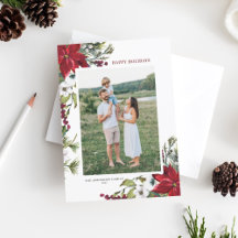 2022 Botanical Red Poinsettia Holiday Cards I.