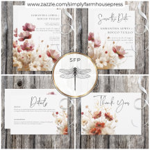 Rustic Red & Barley Watercolor Wildflowers Wedding