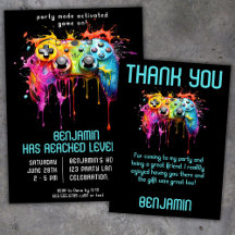 Video Game Birthday Party Invitation Suite in Teal