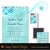 Dark Aqua Blue Teal Hibiscus Floral Wedding Set