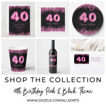 40th Birthday Black and Pink Balloons Faux Glitter