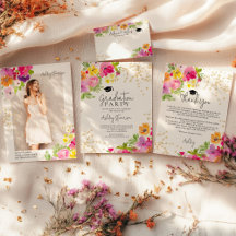 Botanical boho floral Gold glitter Graduation