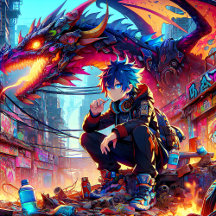 Anime Boy and Dragon Ai Art