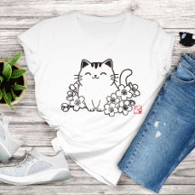Cute Japanese Cat and Sakura with "Neko" Stamp