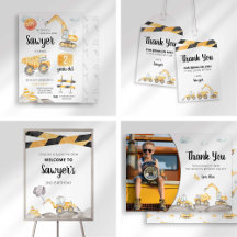 Watercolor Construction Truck Birthday