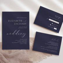 Simple Elegant Script Dark Navy Blue Wedding Suite