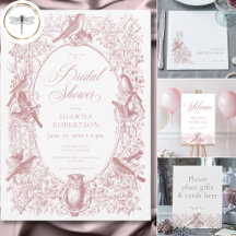 Elegant Pink Chinoiserie Nature Bird Bridal Shower