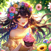 Anime Girl with Cupcake Birthday
