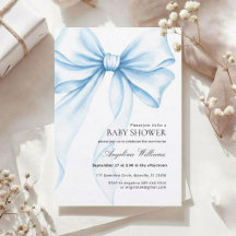 Elegant Baby Shower Blue Bow. 