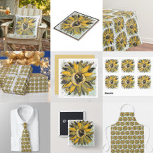 Sunflower Yellow Green Black Watercolor Style Art