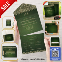 Rustic Green Gold Lace Wedding Suite