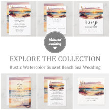 Rustic Watercolor Sunset Beach Sea Wedding