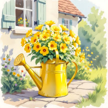 Pretty Yellow Flowers in Watering Can
