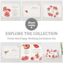 Pretty Red Poppy Wedding Invitations Set