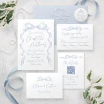 Dusty blue Elegant Hand Drawn Bow Wedding