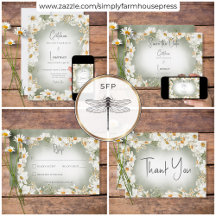 Modern Rustic Daisy Frame Green Wedding