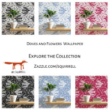 Doves and Flowers Bird Art Wallpaper