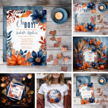 Blue   Terracotta Oh Boy Fall Floral Baby Shower