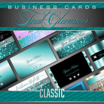 Business Cards Teal Luxe Glam Sparkling Glitter