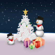 Cute Snowmen with Christmas Tree