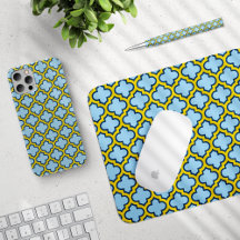 Blue and Yellow Trellis, Latticework, Quatrefoil