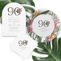 90th Birthday Simple Tropical Elegant Floral