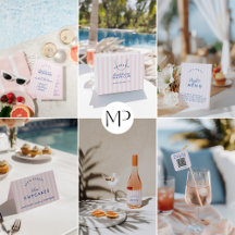 Retro Modern Pink & Navy Beach Bliss Bachelorette