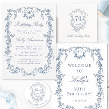 Classic French Blue Floral Birthday Party Suite