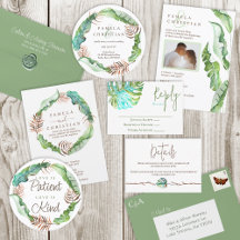 Tropical Green Banana Leaves Wedding Invitations