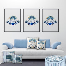 Blue Watercolor Floral Grace Inspirational Quotes