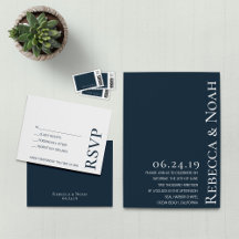 Simple Minimalist Elegant Navy Blue Text Wedding
