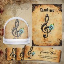 Mechanical  clef and flowers to the beat of the cl