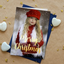 Simple Gold Foil Photo Christmas Greeting Card