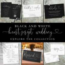 Black and White Heart Script Wedding Suite