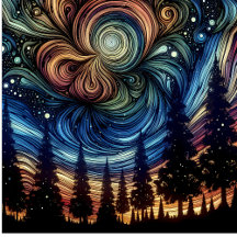 Mystical Ethereal Art with Trees and Night Sky