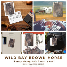 Wild Bay Brown Horse Funny Messy Hair Country Art