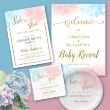 Watercolor Gold Glitter Script Gender Reveal