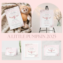 Pink Floral Bow Little Pumpkin Girl Baby Shower
