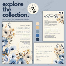 Elegant Dusty Blue Gold Winter Floral Wedding 
