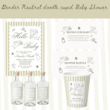 Whimsical Stripe Green Cupid  Baby shower