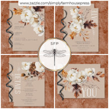 Rustic Tan Cream & Brown Fall Floral & Leaves