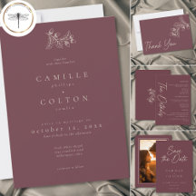 Wine Burgundy Minimalist Leaf Acorn Fall Wedding