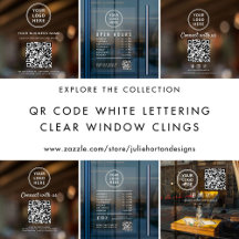 QR Code Clear Window Clings - White Lettering